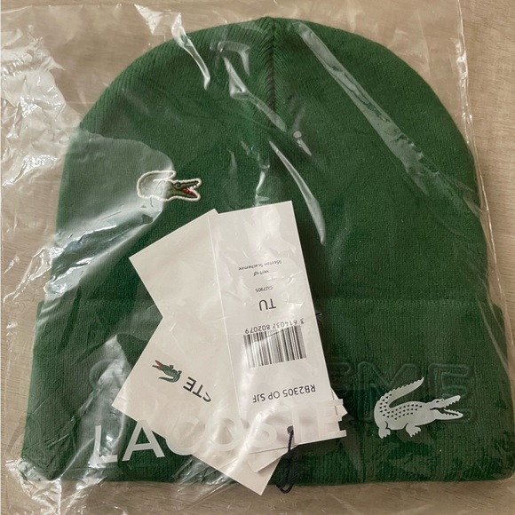 Authentic dead stock & Brand New with Tags: Supreme Green Lacoste Beanie, FW19 - Picture 4 of 6